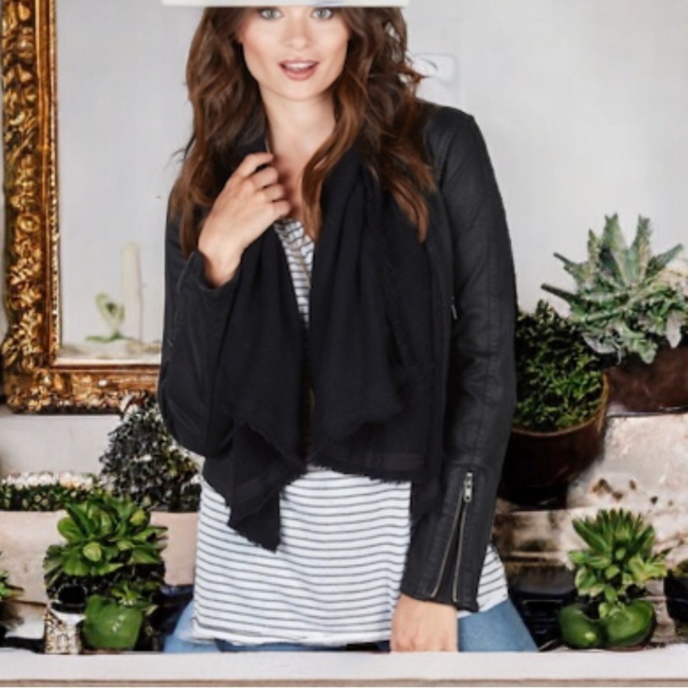 Free People Black Comb Open Waterfall Front Raw Trim Cotton Jacket Sz 6 ✌️❤️EUC‌ - Picture 2 of 16